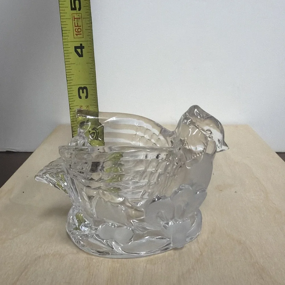 Gorham Clear Crystal‎ Glass CARDINAL Candle Tea Light Votive Holder Bird